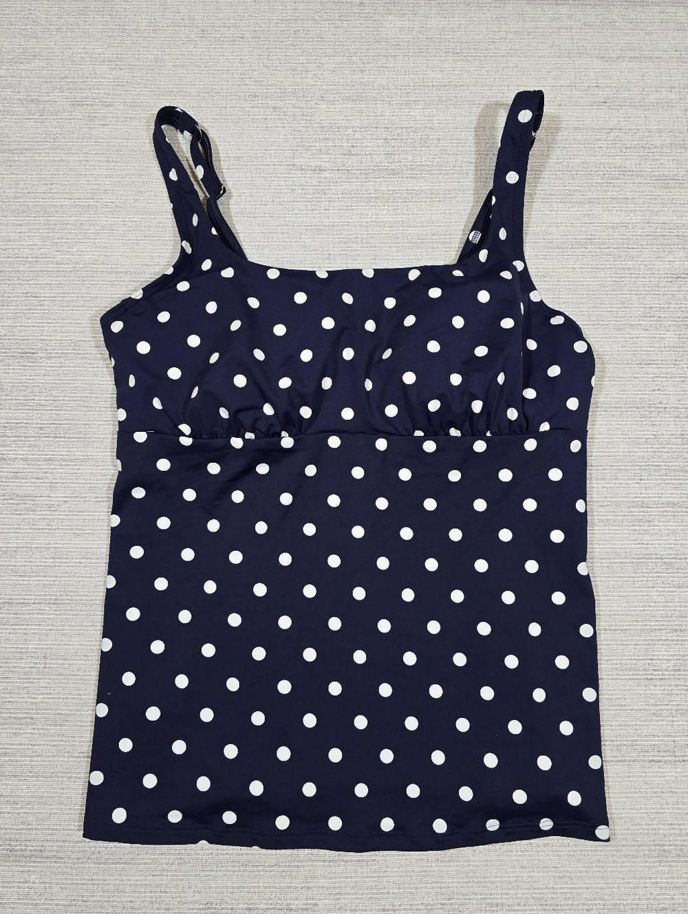 Lands' End Tankini Top Womens 14 Navy White Polka Dot Underwire Swim Vacation